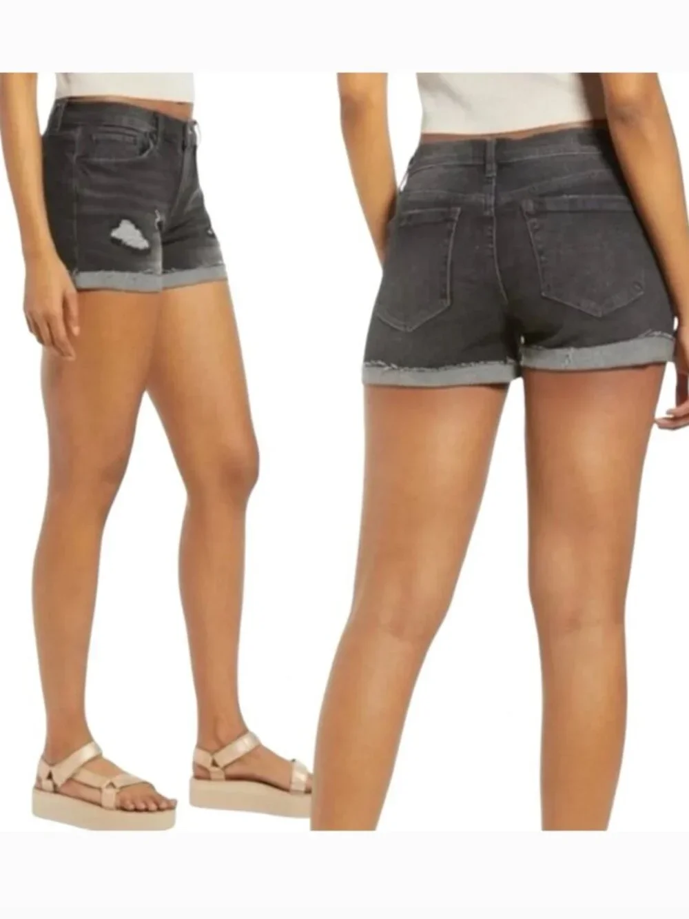 BLANK NYC The Fulton Roll Up‎ Black Distressed Jean Shorts Size 32 NEW